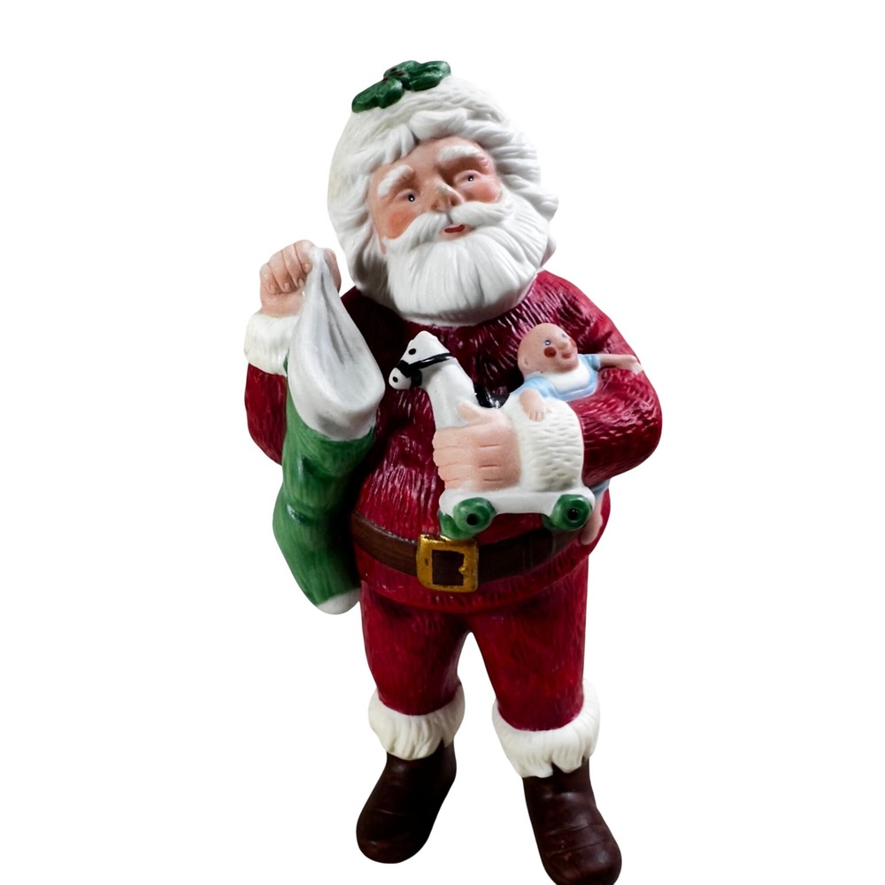 Vintage 1986 Hallmark Santa Porcelain Figurine Ornament Hand Painted 5.25 inch